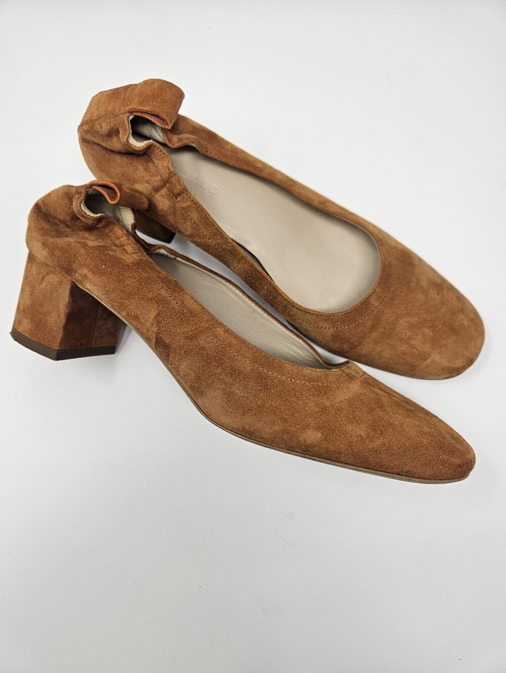 Everlane The Day Heel Cognac Suede Women's 7 Block Heel Comfort